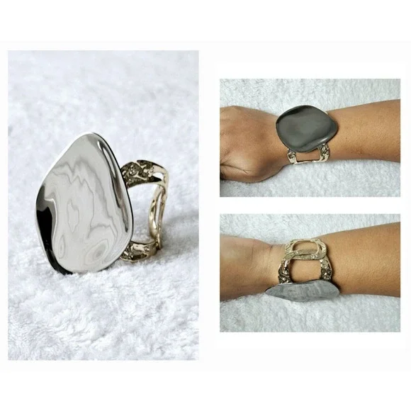 ALEXIS BITTAR liquid-molten rocky disk link Swarovski crystal bracelet cuff $435 - Picture 3 of 12